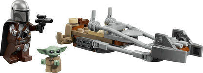 LEGO Star Wars 75436 O Mandaloriano e a Moto Speeder do Grogu - Inclui uma minifigura do Grogu e uma minifigura do Din Djarin com um blaster - Pequeno presente de aniversário para meninos e fãs a partir de 6 anos.