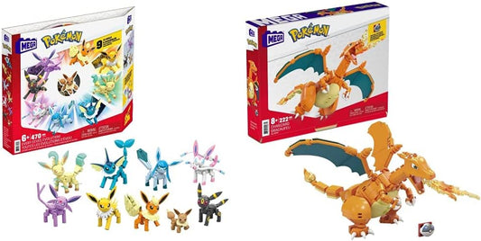 MEGA Pokémon Every Eevee Evolution conjunto de construção de brinquedo Pokémon Building Toys Action Figure, Charizard articulado de 4 polegadas colecionável para exibição com pino de bola pesada bônus