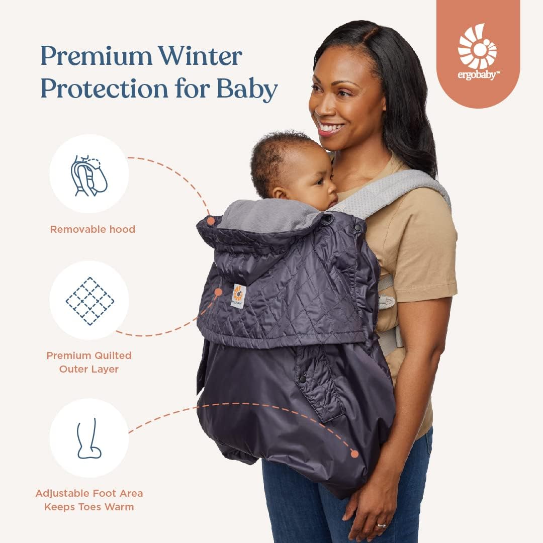 Ergobaby Funda de invierno, protección contra la lluvia y el frío con forro polar para todos los portabebés Ergobaby, protección para todo tipo de clima con funda repelente al agua, antracita
