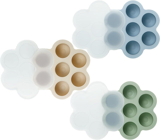 PandaEar Conjunto de 3 Bandejas de Silicone para Congelamento de Comida de Bebê com Tampas, Formas de Gelo para Congelador, Bandeja para Alimentos de Bebê em Fase de Introdução Alimentar,
