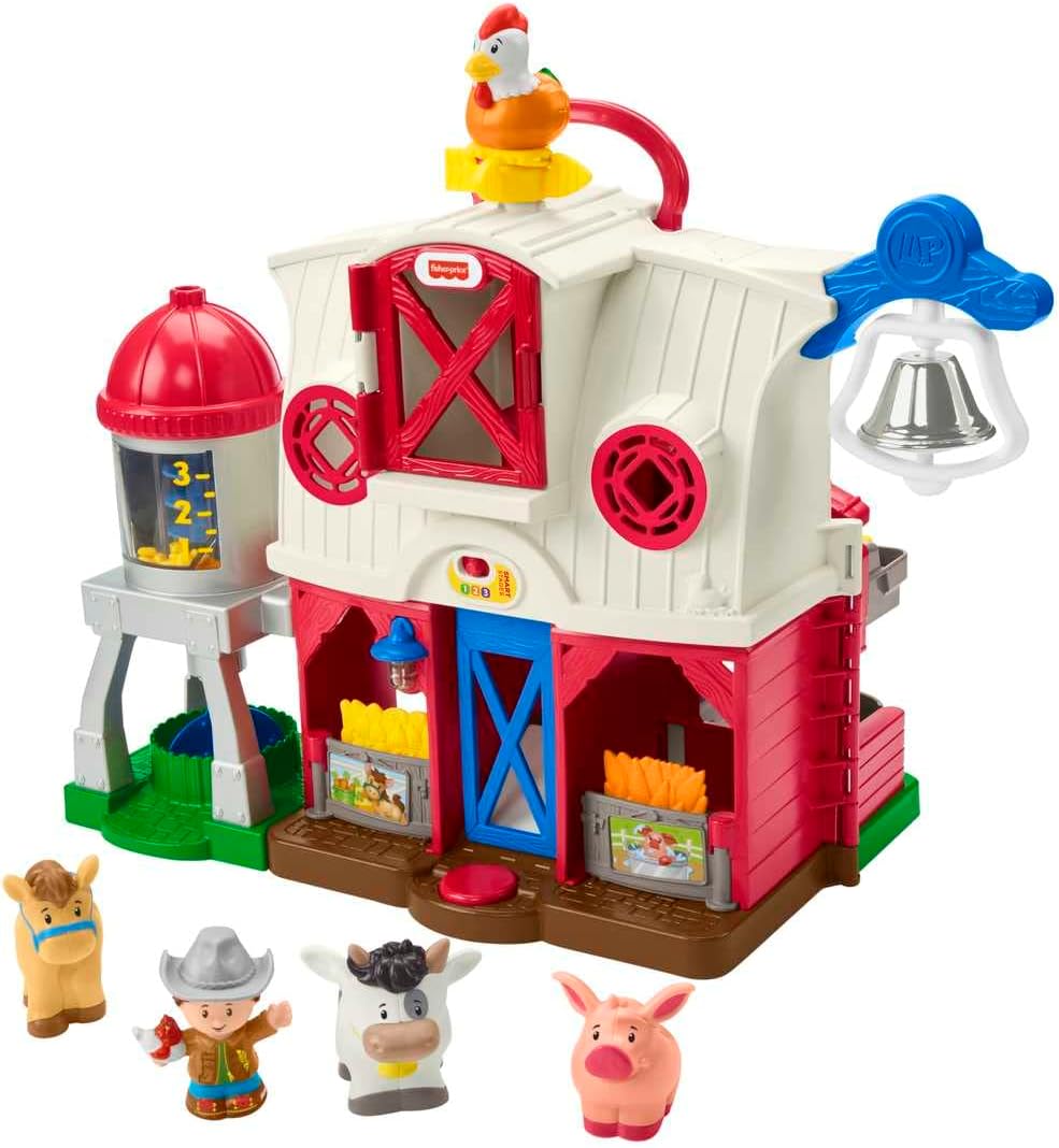 Fisher-Price Little People Fazenda Cuidando dos Animais - Edição Italiana, Espanhola e Inglesa, conjunto de brinquedos interativo com aprendizado Smart Stages para bebês e crianças de 1 a 5 anos. HPF43