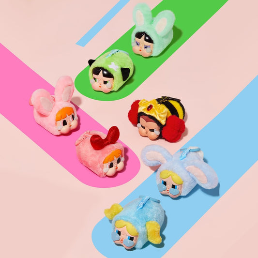 POP MART CRYBABY × Série Meninas Superpoderosas - Conjunto completo de pelúcia de vinil com rosto de 2,5 polegadas, boneco de ação, brinquedo artístico, personagem articulado, colecionável favorito dos fãs