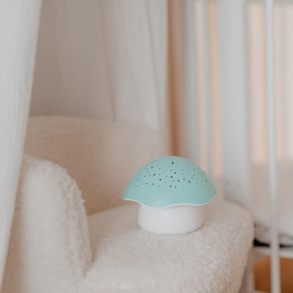 Pabobo by Angelcare - Projetor Noturno - Estrela Musical - Cogumelo - Sono Nômade - Luz Noturna - Bebê e Crianças - Canção de Ninar ou Ruído Branco - Sensor de Choro Opcional - Temporizador - Azul