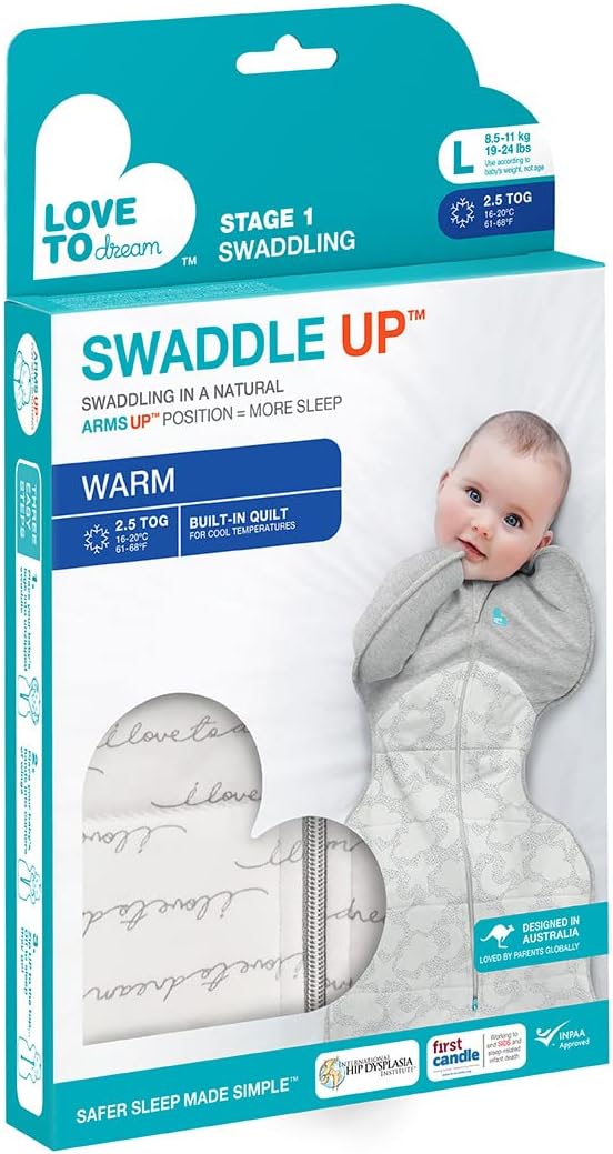 Love To Dream™ Swaddle UP™, Recém-nascido 2,2-3,8 kg - Branco Dreamer | Ajuste perfeito, promove uma rotina de sono saudável | 2,5 Tog Ideal para inverno e outono (16–20°C) | Algodão lavável à máquina com zíper duplo
