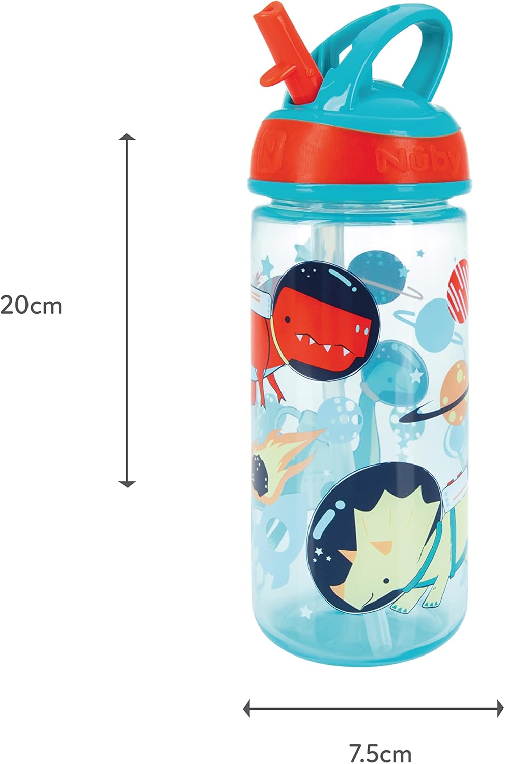 Nuby Garrafa de água Super Flip - Copo com canudinho antiderramamento para crianças pequenas | 540 ml/19 oz | Alça de transporte | Fluxo livre | Pode ser lavado na máquina de lavar louça e esterilizado | Copo adequado para crianças de 18 meses ou mais