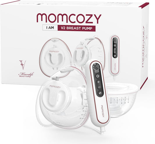 Momcozy Extractor de leche ultraligero manos libres V2, potente extractor portátil con 27 combinaciones de bombeo, extractor eléctrico dual portátil sin dolor y bajo ruido, brida de 17/19/21/24/27 mm