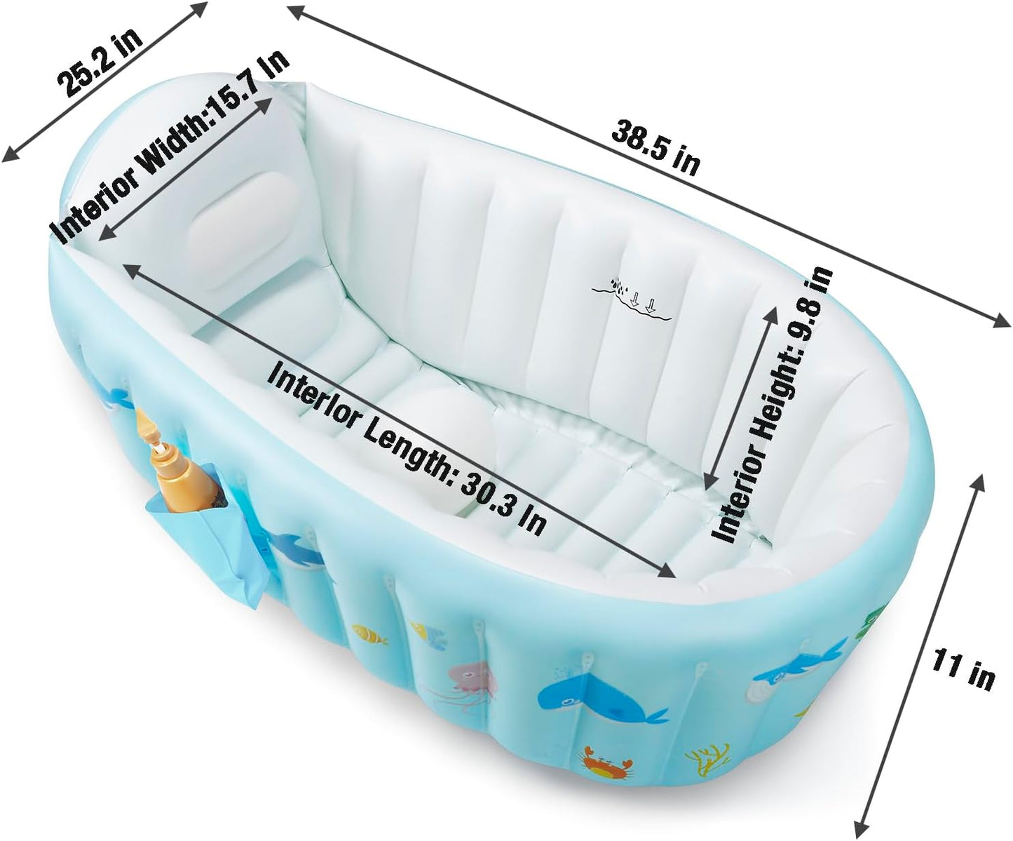 PandaEar Banheira inflável para bebês com bomba de ar, banheira portátil para crianças pequenas, banheira dobrável antiderrapante para bebês, mini piscina inflável para bebês recém-nascidos (mar)