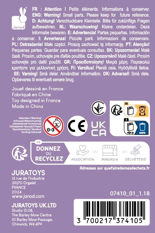 Janod - Pincéis - 4 tamanhos diferentes - Pincéis, Janod - Tintas para dedos para bebês a partir de 1 ano, Janod - Paleta de tinta à base de água - 12 almofadas e pincel, Janod - Avental de pintura infantil a partir de 18 meses