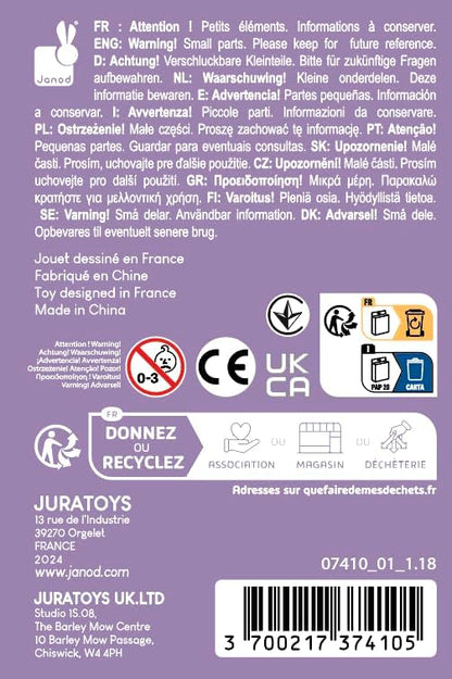 Janod - Pincéis - 4 tamanhos diferentes - Pincéis, Janod - Tintas para dedos para bebês a partir de 1 ano, Janod - Paleta de tinta à base de água - 12 almofadas e pincel, Janod - Avental de pintura infantil a partir de 18 meses