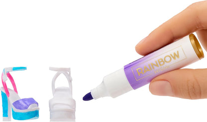 Rainbow High Air Brush & Create - 1 boneca fashion faça você mesmo com kit de aerógrafo, marcadores laváveis com efeito arco-íris, cabelo comprido, olhos cinzentos, brincadeira criativa para crianças de 4 a 12 anos ou mais.