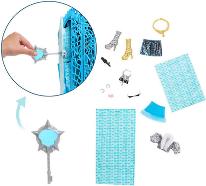 Monster High Boneca e acessórios Skulltimate Secrets, Hauntlywood Mysteries Frankie Stein com guarda-roupa revelador e mais de 19 surpresas glamorosas, como roupas para boneca, JBG81