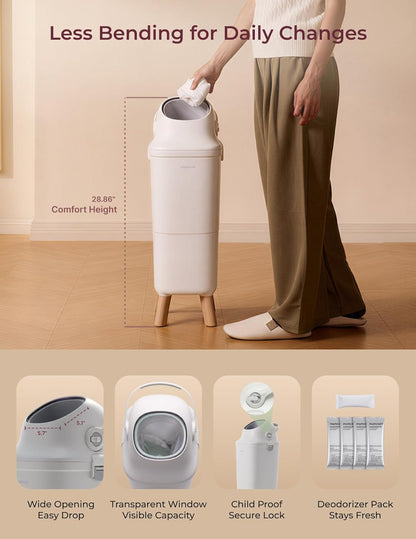 Momcozy Lixeira para fraldas com controle de odores de vedação tripla – compatível com sacos de lixo comuns