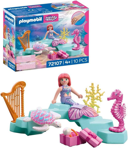 Playmobil | Fantasia e Magia | Sereia com Presente | Conjunto de Casamento Subaquático com Harpa, Anel e Criaturas Marinhas | Para Crianças a partir de 4 Anos | 72107