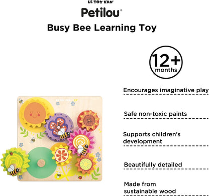 Le Toy Van - Petilou Juguete educativo de madera Montessori Gears &amp; Cogs 'Busy Bee Learning' | Juguete de actividad sensorial para niños pequeños a partir de 1 año