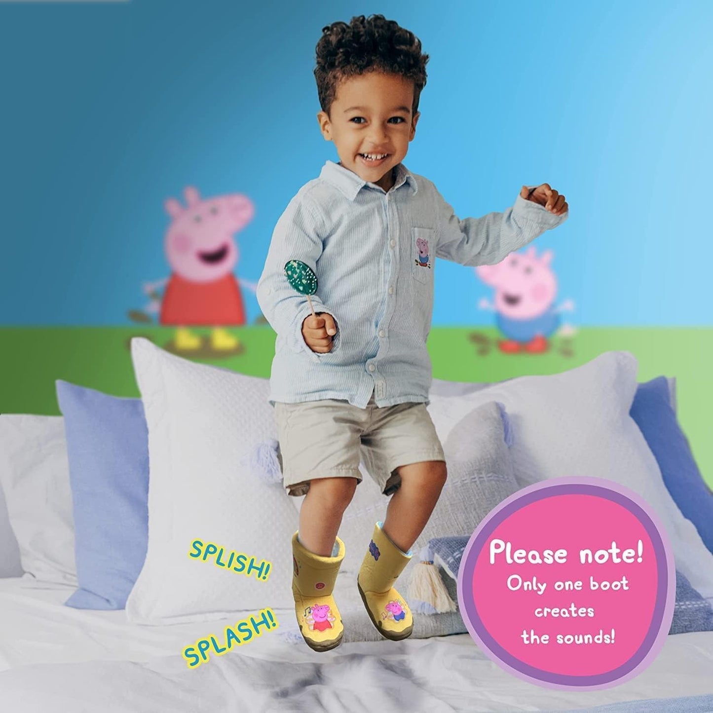 WOW STUFF Peppa Pig Toys Botas para Poças de Lama, Galochas Amarelas Interativas com Som e Música Ativados Enquanto Você Anda ou Corre, Ideal para Brincar de Faz de Conta e se Vestir para Crianças Pequenas