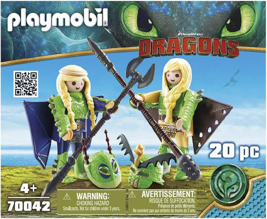 PlayMOBIL 70042 Dragões Ruffnut e Tuffnut da DreamWorks com Traje de Voo, Diversão Imaginativa, Conjuntos Adequados para Crianças a Partir de 4 Anos