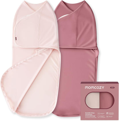 Momcozy Mantas para Recém-Nascidos de 0 a 3 Meses, com Fecho Silencioso, Fáceis de Usar para Pais de Primeira Viagem, Reduzem o Reflexo de Sobressalto, Pacote com 2, Rosa