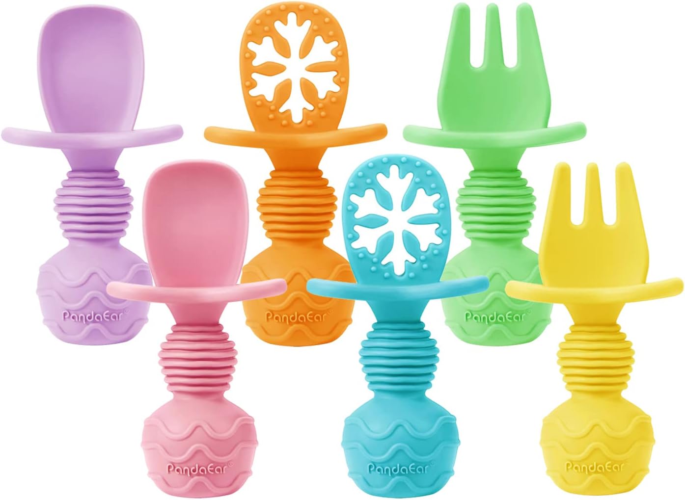 PandaEar Conjunto de 6 colheres e garfos de silicone para bebês e crianças pequenas da, ideais para o desmame e alimentação independente.