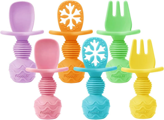 PandaEar Conjunto de 6 colheres e garfos de silicone para bebês e crianças pequenas da, ideais para o desmame e alimentação independente.