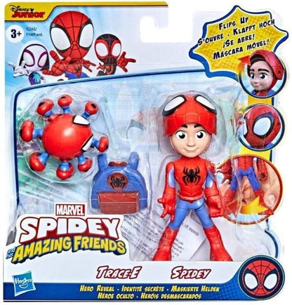Marvel Homem-Aranha e Seus Incríveis Amigos - Figuras de Ação Super-Heróis + Vilões (Escolha a Figura) (Pacote com 2 Homens-Aranha e Trace-E (10 cm)), Preto