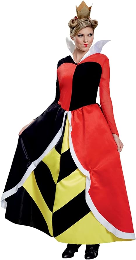 DISGUISE Disney oficial clássico vermelho rainha de corações traje adultos, alice no país das maravilhas traje natal halloween fantasia vestir-se tamanho l