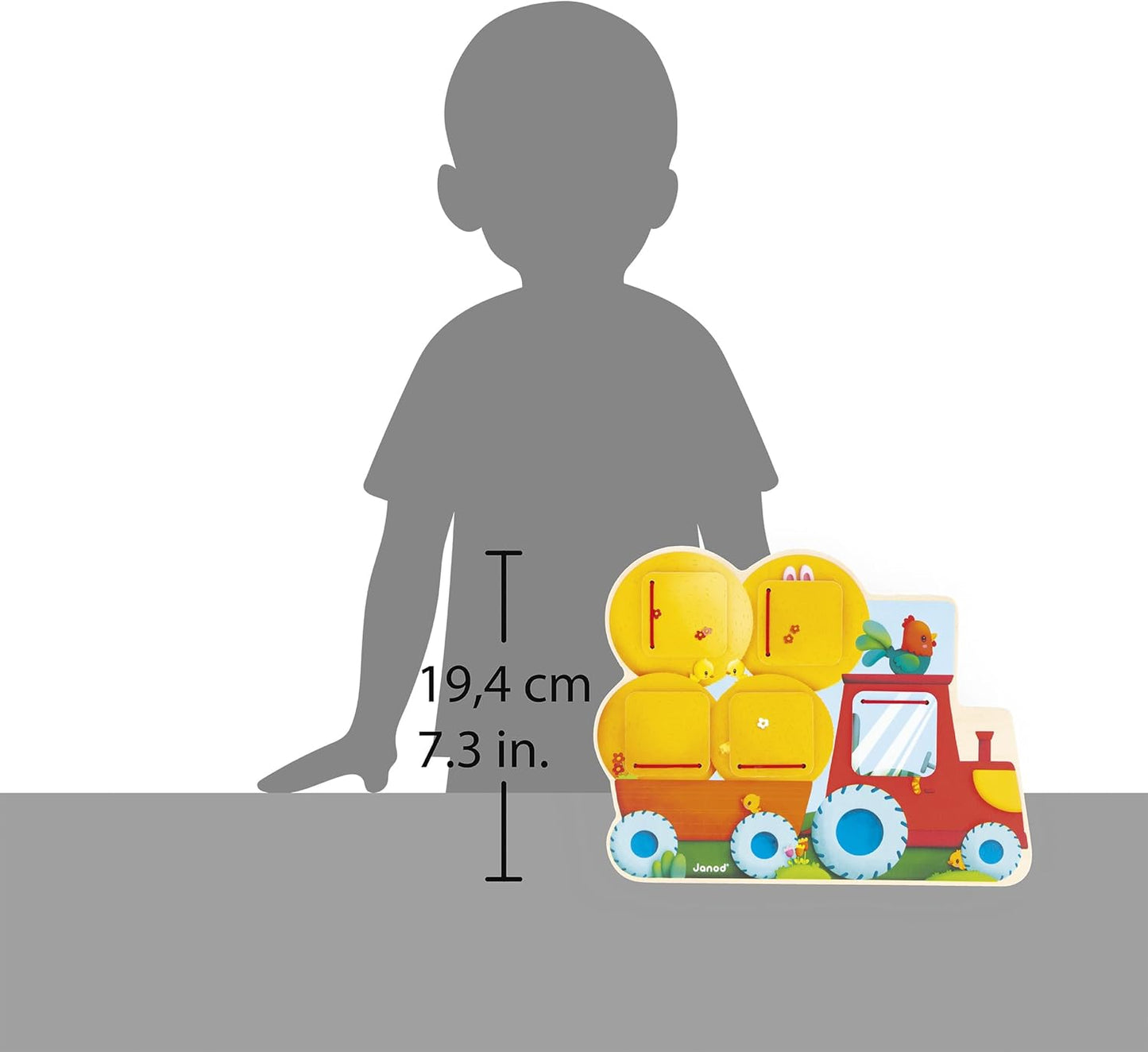 Janod - Quebra-cabeça de esconde-esconde de trator de madeira - 5 portas para abrir - Desenvolve habilidades motoras finas - Brinquedo de desenvolvimento para crianças - A partir de 12 meses - J07128