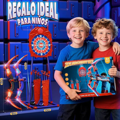 Brinquedos para crianças de 3 a 12 anos, conjunto com 2 aranhas de brinquedo com luzes LED vermelhas e azuis, aranha com alvo fixo e 2 aljavas, brinquedo para uso interno e externo, presente de aniversário para meninos e meninas de 3 a 12 anos.