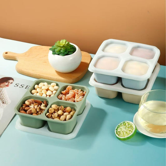 PandaEar Conjunto de 3 Lancheiras Bento, Caixas de Silicone com 4 Compartimentos para Lanches, Reutilizáveis e Divididas para Adultos, Crianças e Bebês, Ideais para Armazenar Alimentos na Escola, Trabalho e Viagens.