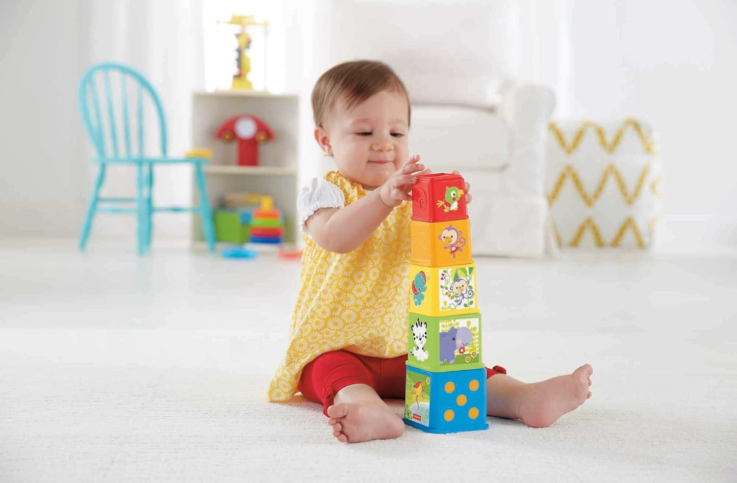 Conjunto de 5 blocos de empilhar e encaixar da Fisher-Price, para bebês a partir de 6 meses de idade, CDC52