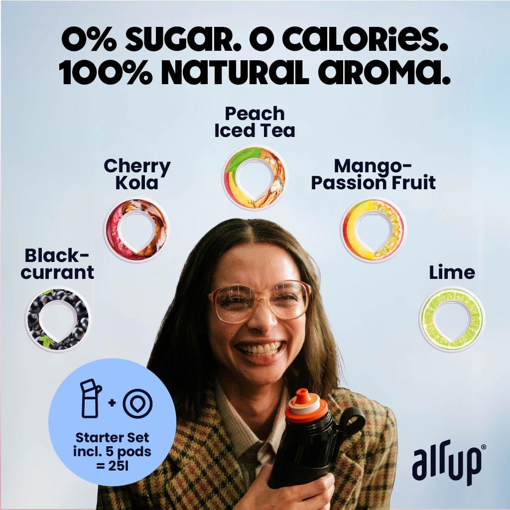 Garrafa de água AIR UP® Original Twist Pro, kit inicial com cápsulas em 5 sabores | Garrafa de 600ml com saborizantes sem açúcar | Pode ser lavada na lava-louças, livre de BPA, na cor azul