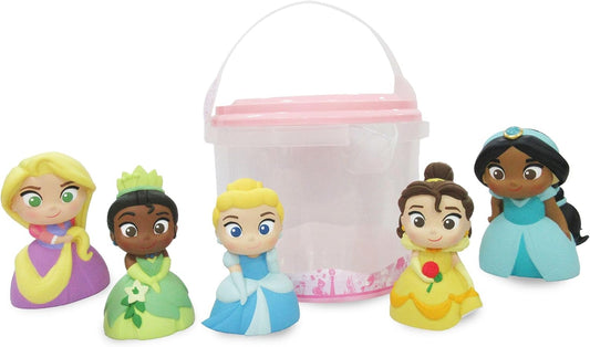 Disney Store Conjunto oficial de brinquedos de banho das princesas da Disney, conjunto de 5 peças, inclui Rapunzel, Bela, Cinderela, Tiana e a princesa Jasmine, brinquedos de banho com balde de armazenamento, adequado para 6 meses ou mais
