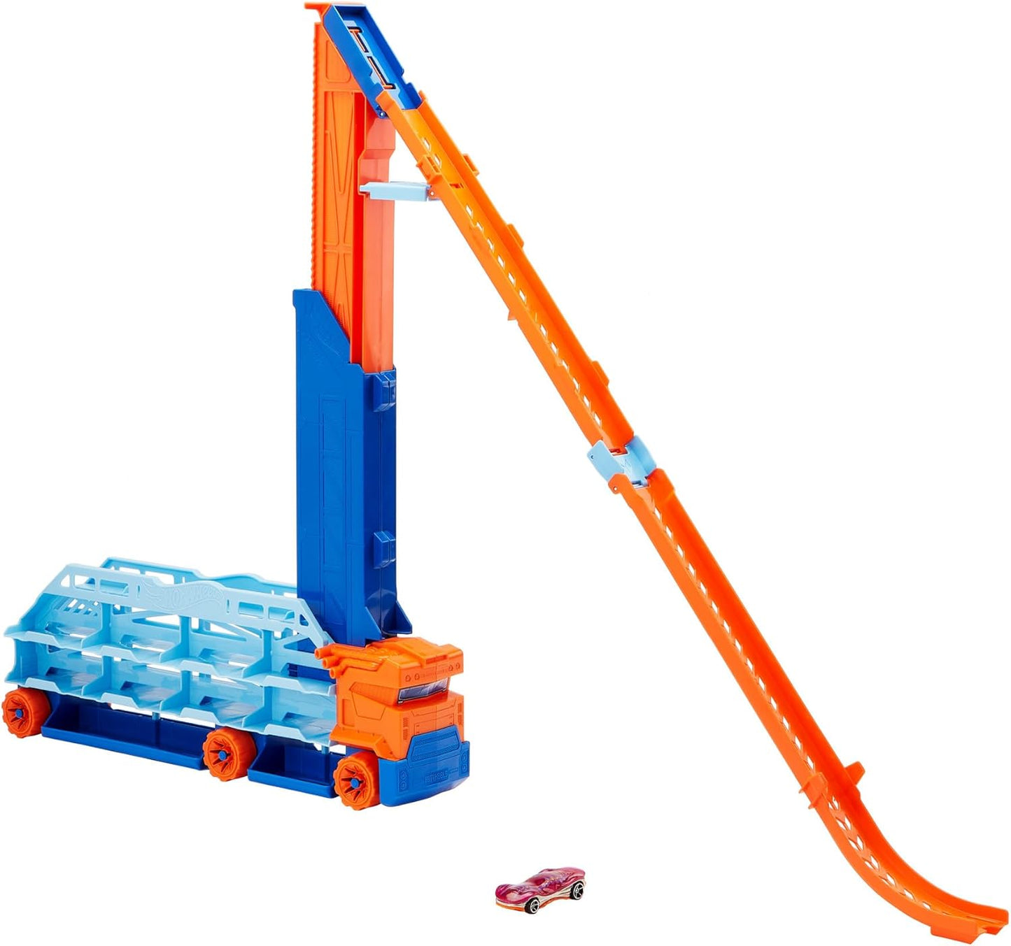 Hot Wheels Caminhão Transportador City Speed Drop, Inclui 1 Carrinho Hot Wheels, Capacidade para Mais de 20 Veículos em Escala 1:64, Transforma-se em uma Plataforma de Queda Livre de 60 cm de Altura, Ideal para Crianças a partir de 4 Anos, HDY92