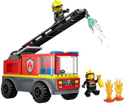 LEGO City Carro de bombeiros com brinquedo de escada para crianças - Conjunto de veículo com um caminhão e 2 minifiguras de bombeiro para meninos e meninas de mais de 4 anos - Presentes educacionais para crianças em idade pré-escolar