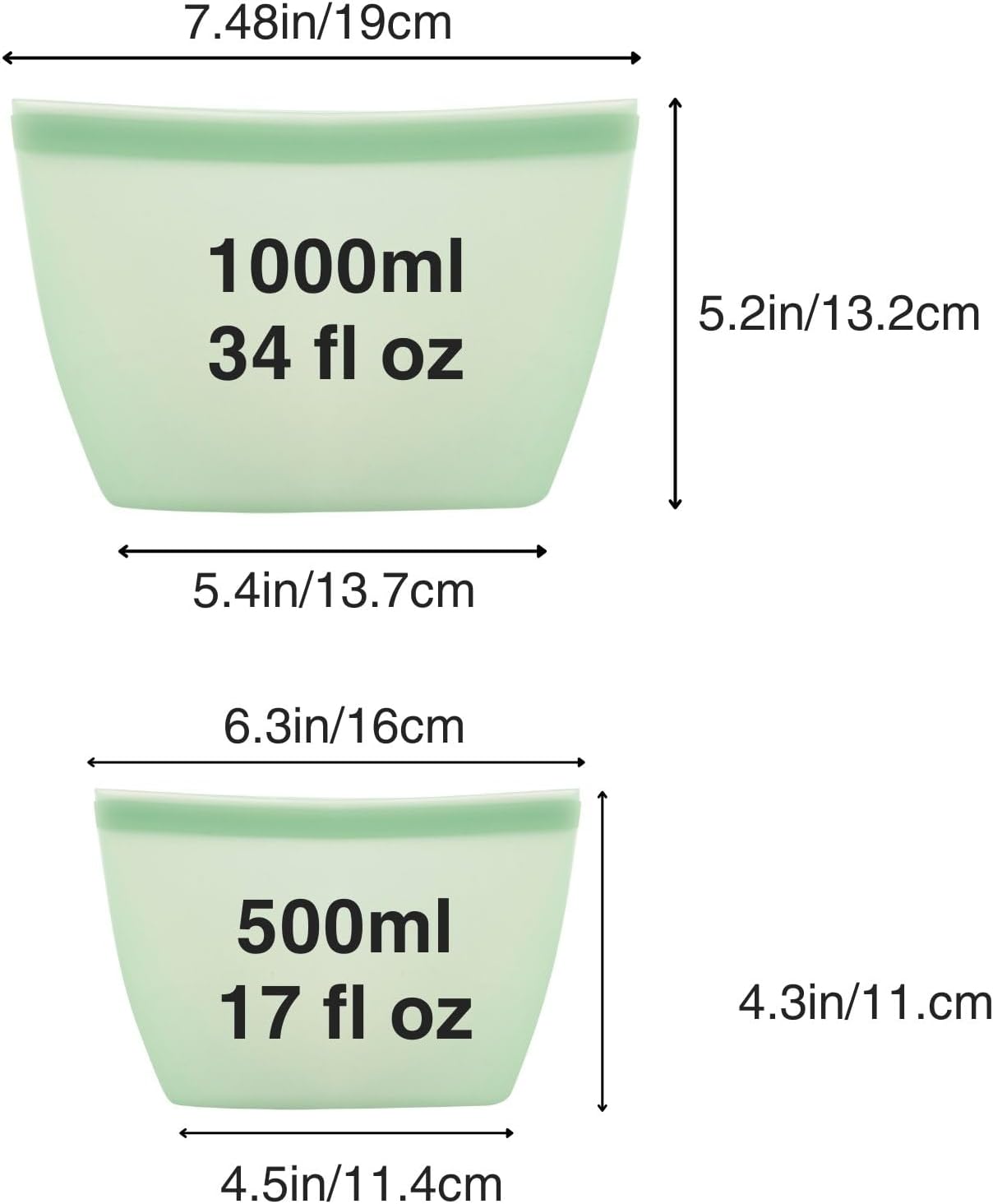 PandaEar Conjunto de 4 Sacos de Silicone Reutilizáveis para Armazenamento de Alimentos, Sacos para Congelador à Prova de Vazamentos, Podem Ser Usados no Micro-ondas e na Lava-louças, Ideais para Preparar Refeições,