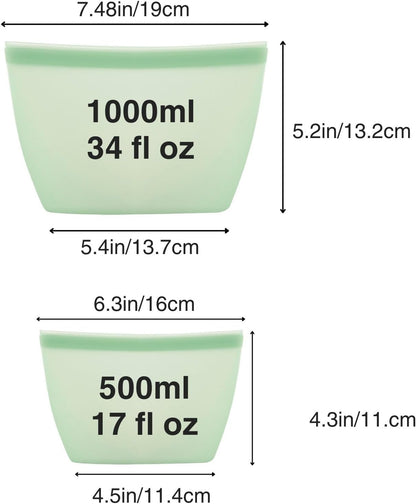 PandaEar Conjunto de 4 Sacos de Silicone Reutilizáveis para Armazenamento de Alimentos, Sacos para Congelador à Prova de Vazamentos, Podem Ser Usados no Micro-ondas e na Lava-louças, Ideais para Preparar Refeições,