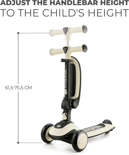 Kinderkraft Patinete Halley 2 en 1 para niños a partir de 1 año hasta 50 kg, patinete de 3 ruedas, bicicleta de equilibrio, fácil de plegar, 2 ruedas delanteras intermitentes, manillar ajustable, fácil de manejar, pesa sólo 3 kg, blanco