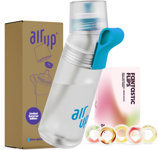 Garrafa de água AIR UP® Twist Pro, kit inicial original com cápsulas em 5 sabores | Garrafa de 600 ml com sabor sem açúcar | Pode ser lavada na máquina de lavar louça, livre de BPA | Na cor Azul Splash