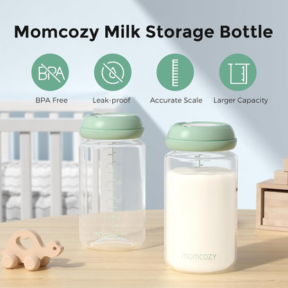 Momcozy Mamadeira Natural, Recipiente para Leite Materno de 300ml com Gargalo Largo, Garrafa para Armazenar Leite Materno na Geladeira e Bolsa Térmica para Leite Materno Momcozy, Garrafas Coletoras de Leite sem BPA,