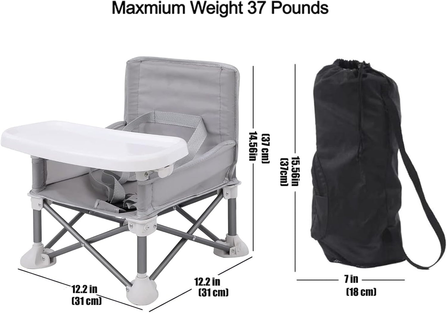 PandaEar Cadeira Alta Portátil para Bebês, Cadeira Alta de Viagem | Dobrável e Compacta com Alças para Uso Interno/Externo | Ideal para Camping, Praia, Jardim | Para Bebês, Crianças, Meninos e Meninas (Cinza com Tapete)