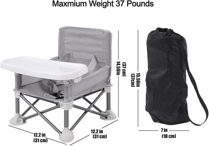PandaEar Cadeira Alta Portátil para Bebês, Cadeira Alta de Viagem | Dobrável e Compacta com Alças para Uso Interno/Externo | Ideal para Camping, Praia, Jardim | Para Bebês, Crianças, Meninos e Meninas (Cinza com Tapete)
