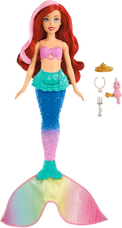 Mattel Boneca Disney Princess Ariel Sereia Nadadora | Boneca articulada com cabelo e cauda que mudam de cor, movimentos de natação e brincadeira com água inspirados no filme "A Pequena Sereia" da Disney, HPD43