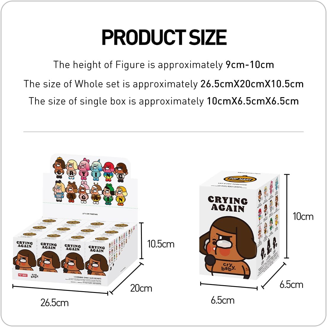 POP MART CRYBABY Crying Again Series Conjunto completo de bonecos de ação de 2,5 polegadas, brinquedo artístico chique, personagem articulado, design premium, presentes para mulheres, colecionáveis favoritos dos fãs