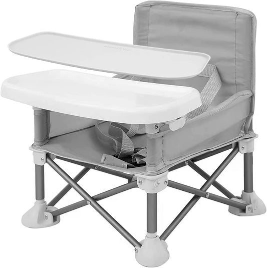 PandaEar Cadeira Alta Portátil para Bebês, Cadeira Alta de Viagem | Dobrável e Compacta com Alças para Uso Interno/Externo | Ideal para Camping, Praia, Jardim | Para Bebês, Crianças, Meninos e Meninas (Cinza com Tapete)