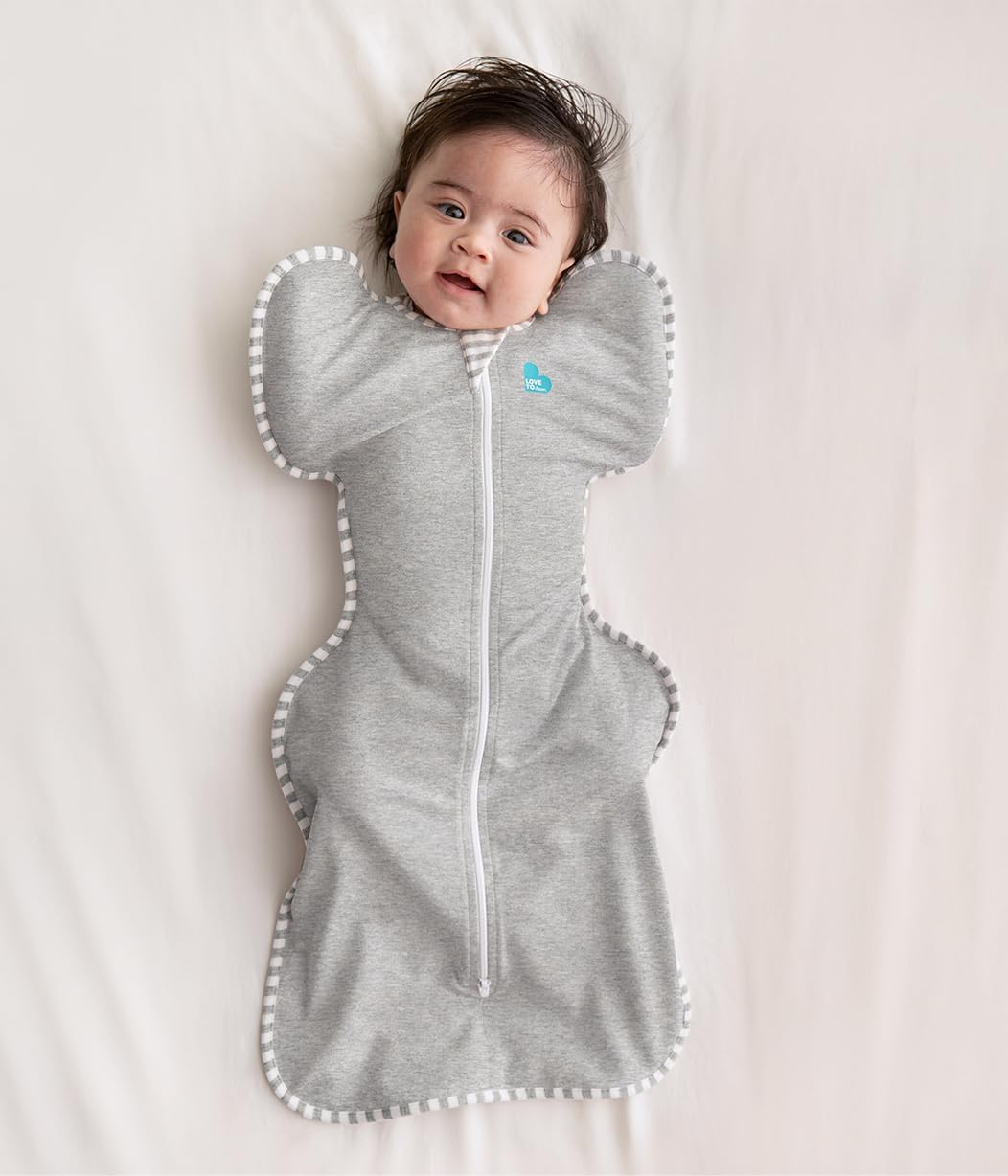 Love To Dream™ Swaddle UP™, Tamanho Pequeno (3,5-6 kg) - Cinza, Ajuste Perfeito, Favorece uma Rotina de Sono Saudável, 1.0 Tog - Ideal para Temperaturas de 20-24°C, Algodão Lavável à Máquina e Zíper Duplo para Facilitar a Troca de Fraldas