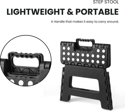 PandaEar Conjunto de 2 Banquinhos Dobráveis de 23 cm, Leves e Dobráveis, Banquinho Infantil para Cozinha, Banheiro, Casa e Quarto, Banquinho Resistente para Crianças, Preto