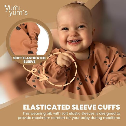 Yum Yum's Babador de silicone para desmame da Baby - Impermeável, fácil de limpar e confortável - Babador de manga comprida para bebês de 6 a 12 meses - Avental multifuncional para alimentação sem sujeira.