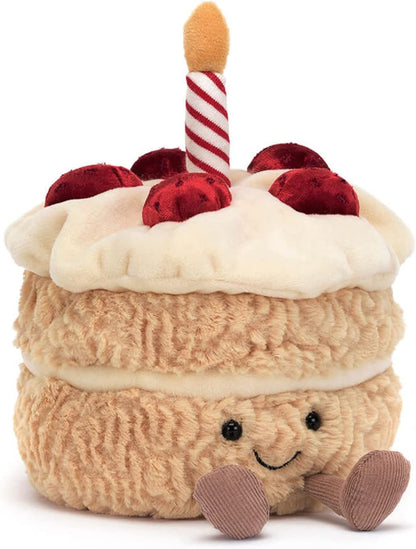 Jellycat Bolo de aniversário divertido, decoração de pelúcia colecionável