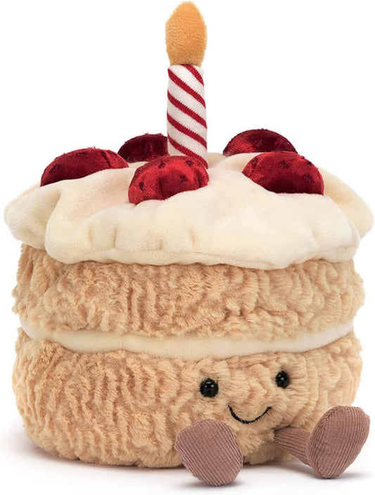 Jellycat Bolo de aniversário divertido, decoração de pelúcia colecionável