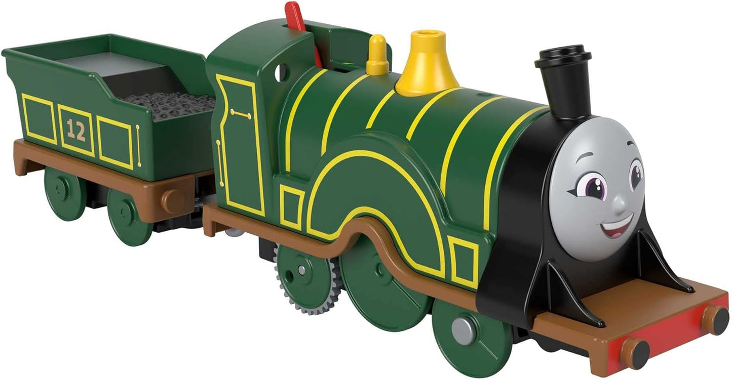 Thomas & Friends Trem de brinquedo motorizado Emily, locomotiva a bateria com vagão, para brincadeiras de faz de conta para crianças em idade pré-escolar a partir de 3 anos, HHN41