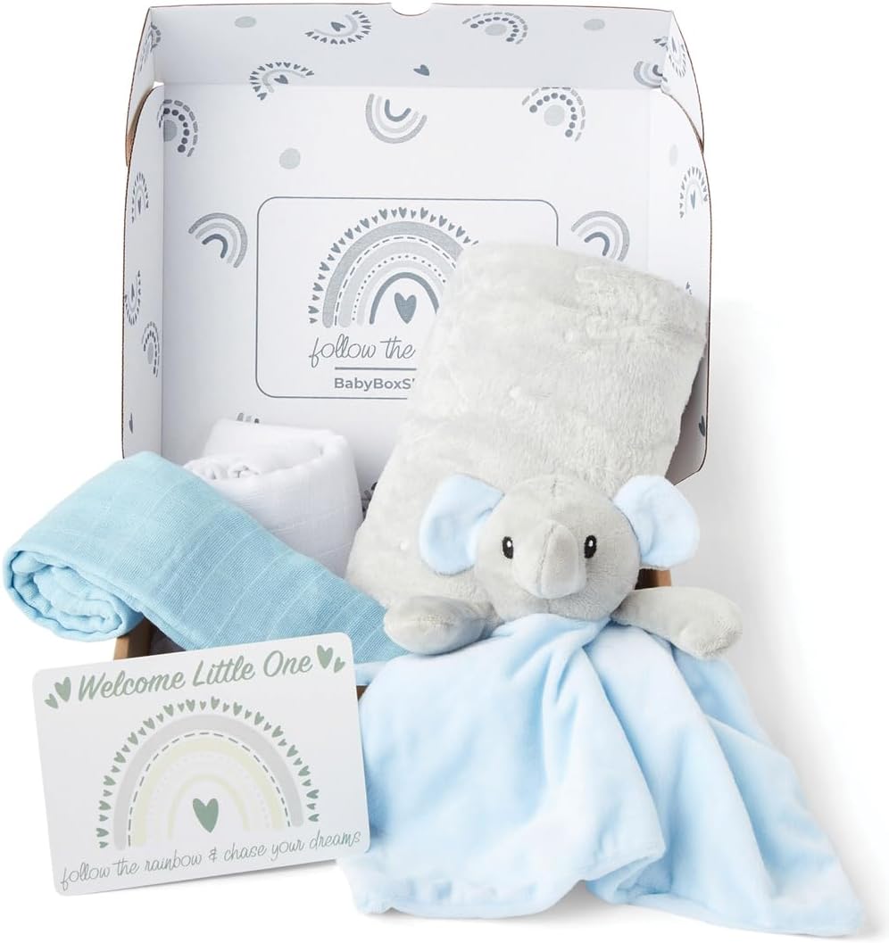 Baby Box Shop - Presentes personalizados para meninos, presente ideal para batizado: cobertor de lã, Baby Box Shop - 5 itens essenciais para recém-nascidos, ideais como presentes para chá de bebê e batizado, panos de musselina e presentes